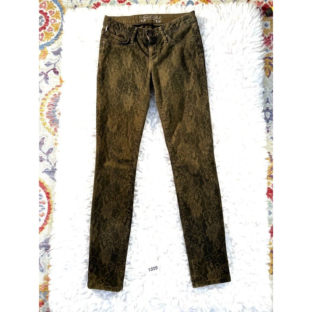 Robin's Jean Women's 27 Green Cotton Stretch Floral Low-Rise Casual Skinny Jeans